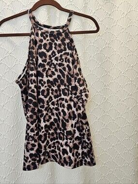 Leopard Print Halter Tank Top - Black & Light Pink